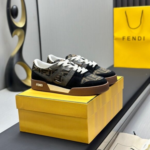 Fendi Match Jacquard & Suede Sneaker, Brown - Picture 3 of 9